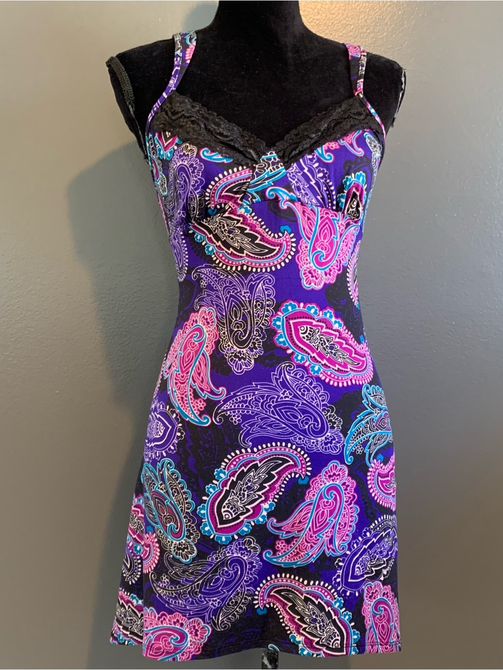 Linea Donatella Purple Paisley Slip with Teal & Pink Accents